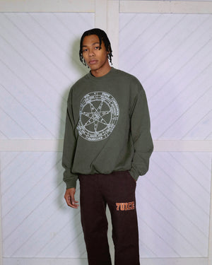 7-Star Crewneck: Olive Green (White)