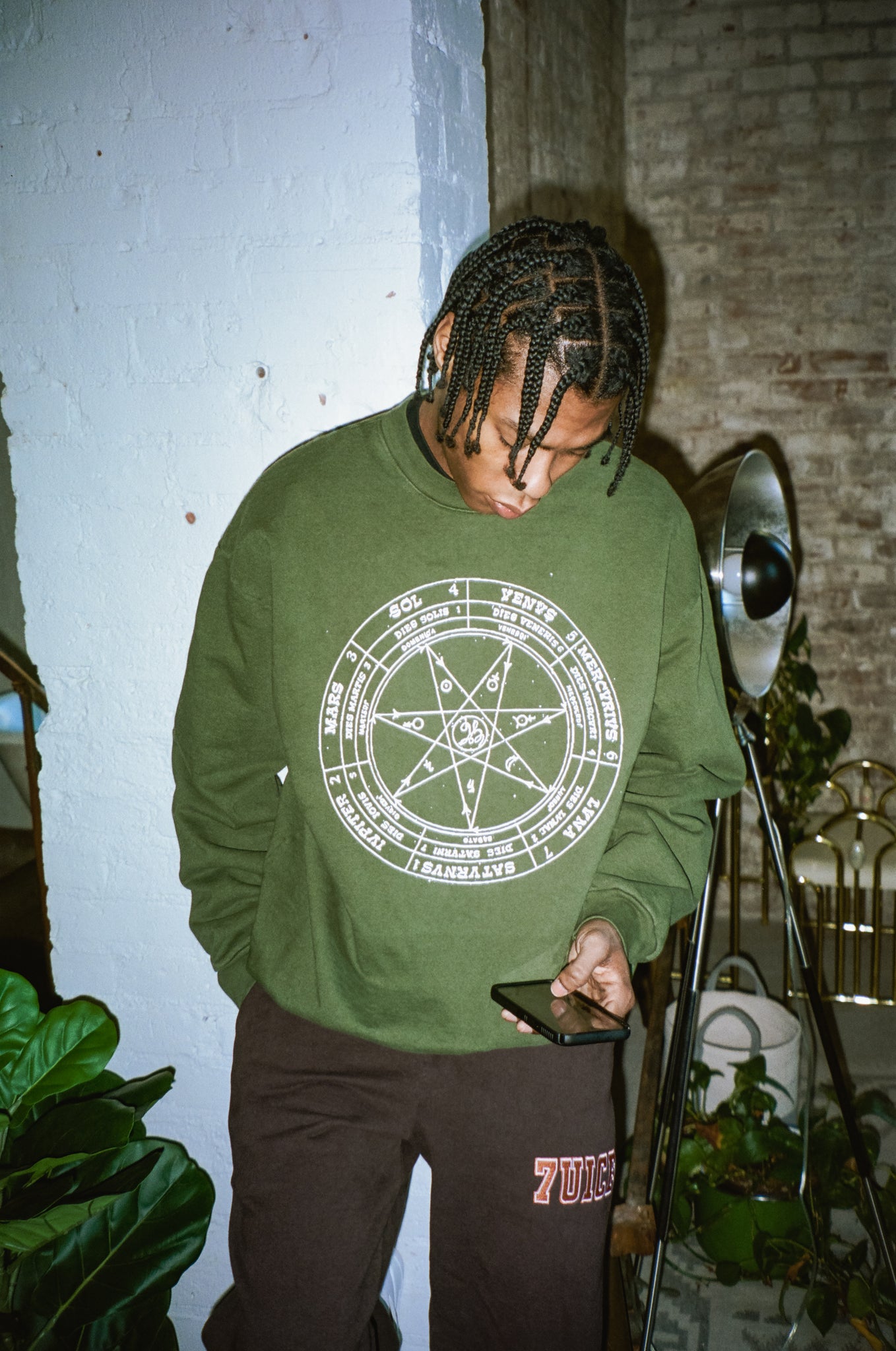 7-Star Crewneck: Olive Green (White)